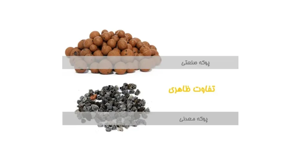 مقایسه پوکه معدنی و صنعتی از نظر ظاهری